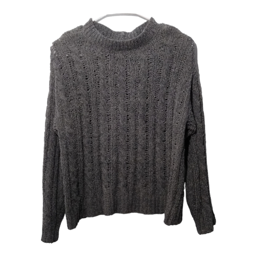 American Eagle Dark‎ Grey Open Knit Chenille Sweater Size S